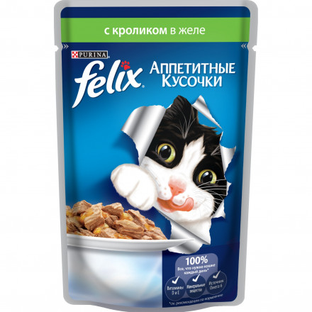Паучи Felix Аппетитные кусочки для кошек с кроликом в желе - 85 г