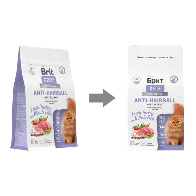 Брит Кеа Cat Anti-Hairball сухой корм для взрослых кошек для выведения шерсти из желудка, с белой рыбой и индейкой - 400 г