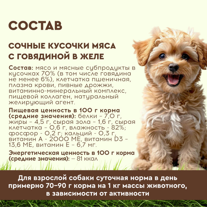 Chester влажный корм для взрослых собак всех пород, сочные кусочки мяса с говядиной в желе, в ламистерах - 100 г х 16 шт