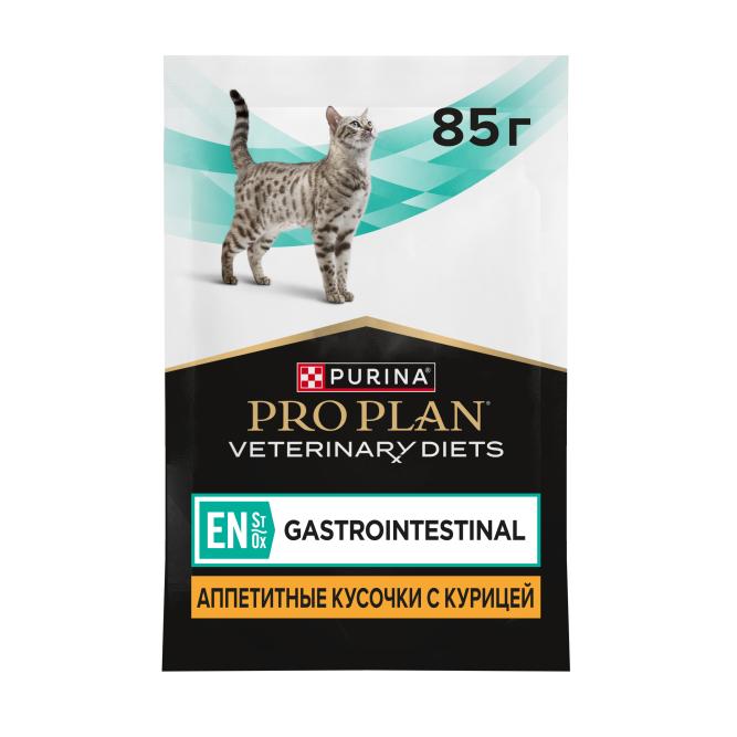 Purina Pro Plan Veterinary Diets EN St/Ox Gastrointestinal влажный диетический корм для котят и взрослых кошек при расстройствах пищеварения с курицей, в паучах - 85 г х 26 шт