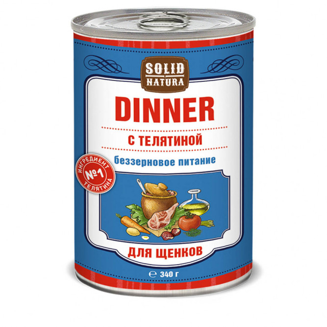 Solid Natura Dinner влажный корм для щенков с телятиной, в консервах - 340 г х 6 шт