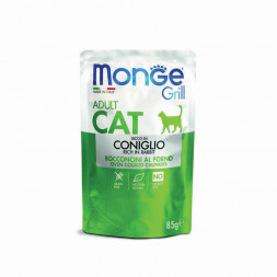 Monge Cat Grill влажный корм для взрослых кошек с итальянским кроликом в паучах 85 г (28 шт в уп)