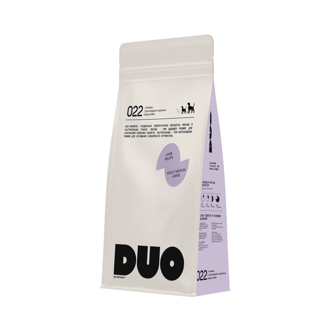 DUO Nutrition сухой полнорационный корм для взрослых собак средних и крупных пород с ягненком и рисом - 3 кг