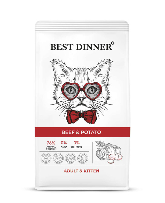 Best Dinner Adult &amp; Kitten Beef &amp; Potato сухой корм для котят с 1 месяца и взрослых кошек с говядиной и картофелем - 10 кг