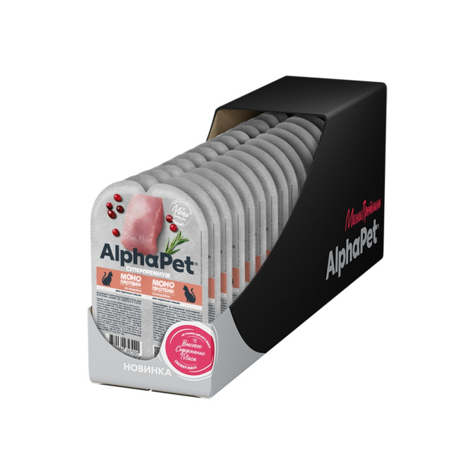 AlphaPet Superpremium Monoprotein влажный корм для взрослых кошек с индейкой в соусе, в ламистерах - 80 г х 15 шт