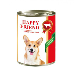 Happy Friend влажный корм для взрослых собак с говядиной и сердцем, в консервах - 410 г х 12 шт