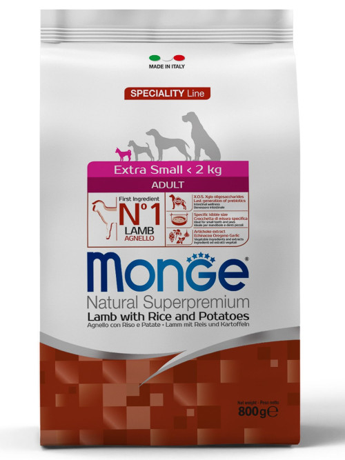 Monge Dog Speciality Extra Small сухой корм для взрослых собак миниатюрных пород с ягненком, рисом и картофелем 800 г