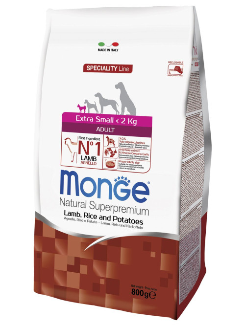 Monge Dog Speciality Extra Small сухой корм для взрослых собак миниатюрных пород с ягненком, рисом и картофелем 800 г