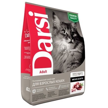 Darsi Adult сухой корм для взрослых кошек ассорти мясное - 300 г