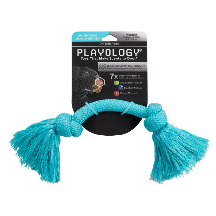 Playology DRI-TECH ROPE жевательный канат для собак с ароматом арахиса, средний, голубой