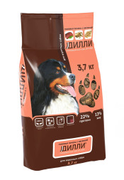 Дилли сухой корм для взрослых собак говяжья печень с овсянкой - 3,7 кг
