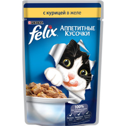 Паучи Felix Аппетитные кусочки для кошек с курицей в желе - 85 г