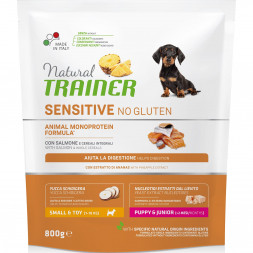 Trainer Natural Dog Sensitive Puppy &amp; Junior сухой безглютеновый корм для щенков мелких пород с чувствительным пищеварением с лососем - 800 г