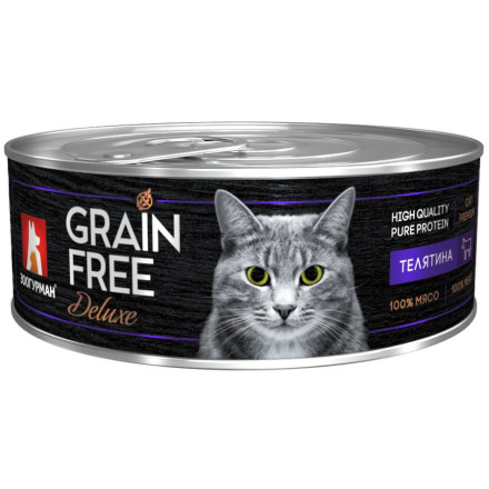 Зоогурман Grain Free Deluxe влажный корм для взрослых кошек, с телятиной - 100 г x 24 шт