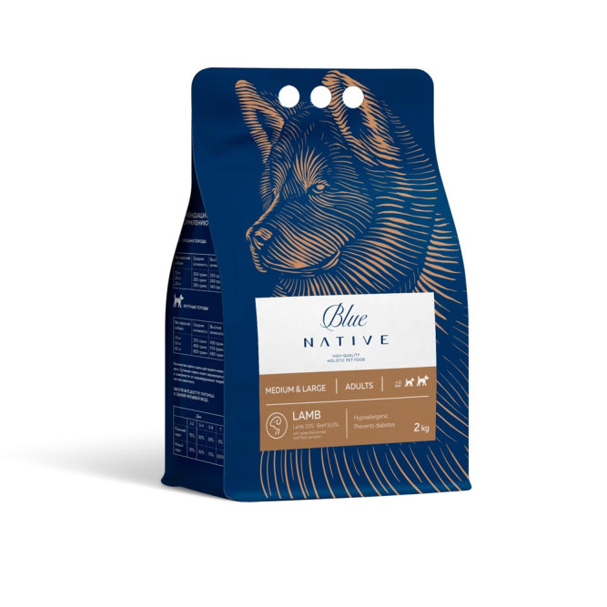 Blue Native Holistic сухой корм для взрослых собак средних и крупных пород, с ягненком - 2 кг