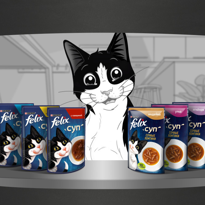 Felix неполнорационный влажный корм для взрослых кошек, суп с сочными ломтиками индейки, в паучах - 48 г х 36 шт