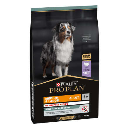 Purina Pro Plan Optidigest Grain Free сухой беззерновой корм для взрослых собак средних и крупных пород с чувствительным пищеварением с индейкой - 7 кг