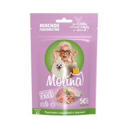 Molina лакомство для взрослых собак мелких пород и щенков &quot;Рулетики с индейкой и треской&quot; - 50 г