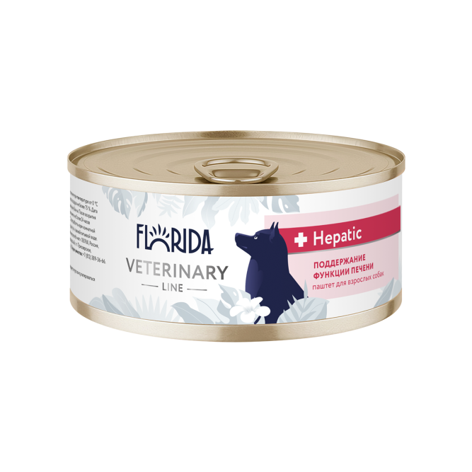 Florida Veterinary Hepatic влажный диетический корм для взрослых собак всех пород для поддержания функции печени, в консервах - 100 г х 12 шт