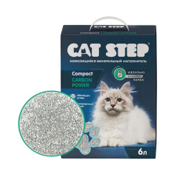 Cat Step Compact Carbon Power наполнитель минеральный комкующийся для кошачьего туалета с активированным углем, без ароматизатора - 6 л