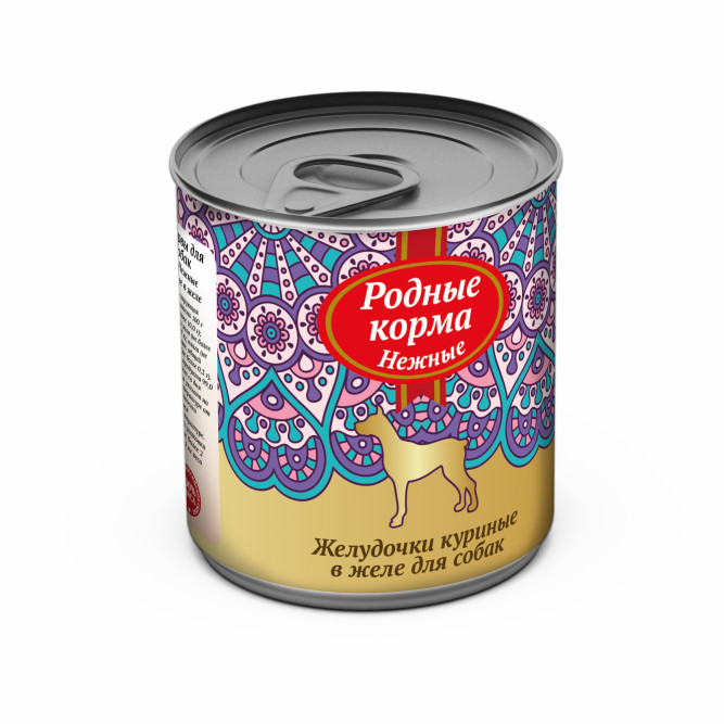 Родные Корма "Нежные" влажный корм для взрослых собак Желудочки куриные в желе в консервах - 240 г х 12 шт