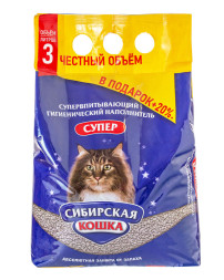 Сибирская Кошка Супер комкующийся бентонитовый наполнитель для кошачьего туалета - 3 л