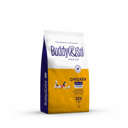 Buddy&amp;Sol Premium Sterilized сухой корм для взрослых стерилизованных кошек с курицей - 8 кг