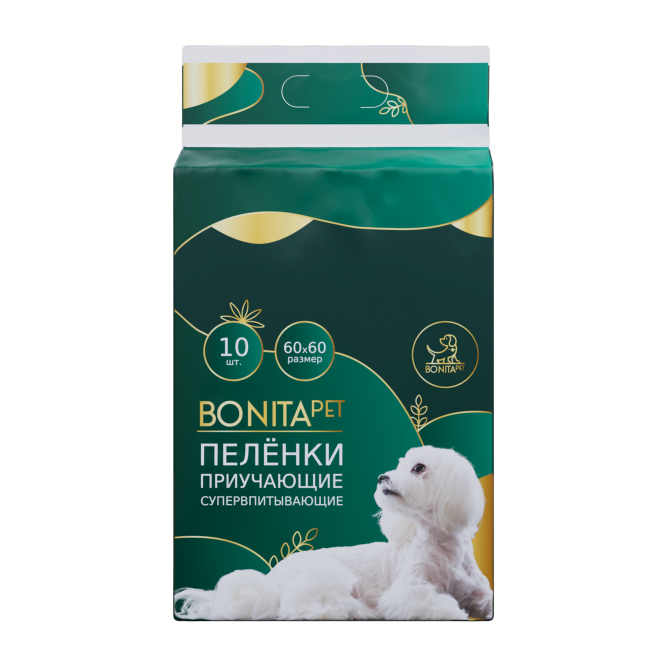 BONITAPET пеленки для животных приучающие супервпитывающие, 60x60 см - 10 шт