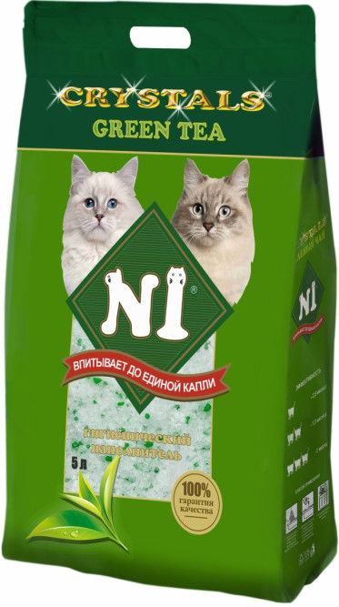 N1 Crystals Green Tea наполнитель силикагелевый Зелёный чай - 5 л