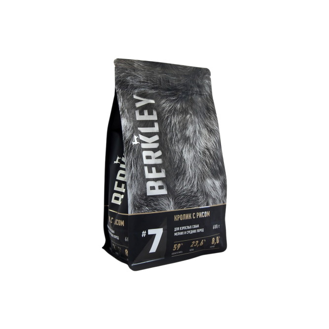 Berkley №7 сухой корм для взрослых собак мелких и средних пород с кроликом и рисом - 600 г