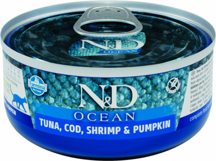Farmina N&amp;D Cat Ocean Tuna, Cod, Shrimp &amp; Pumpkin влажный корм для взрослых кошек с тунцом, треской, креветками и тыквой - 70 г х 30 шт