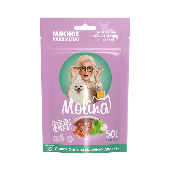 Molina лакомство для взрослых собак мелких пород и щенков "Утиное филе на яблочных дольках" - 50 г