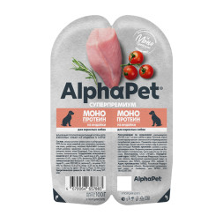 AlphaPet Superpremium Monoprotein влажный корм для взрослых собак всех пород с индейкой в соусе, в ламистерах - 100 г х 15 шт