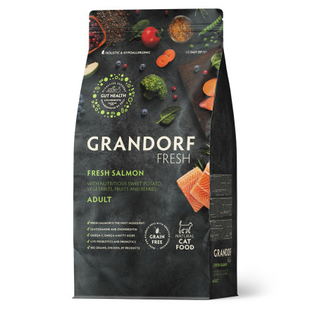 Grandorf Fresh Cat Adult Salmon&amp;Sweet Potato сухой корм для взрослых кошек с филе лосося и бататом - 400 г