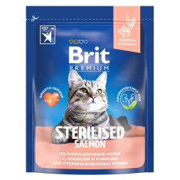Brit Premium Cat Sterilised сухой корм для взрослых стерилизованных кошек с лососем и курицей - 400 г