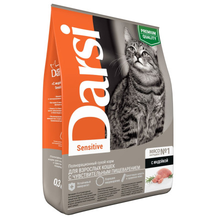 Darsi Sensitive сухой корм для кошек с чувствительным пищеварением с индейкой - 300 г