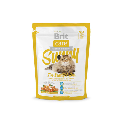 Brit Care Cat Sunny Beautiful Hair сухой корм для взрослых кошек, сухой корм для ухода за кожей и шерстью с лососем и рисом - 400 г