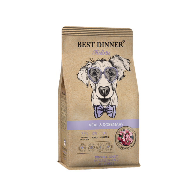Best Dinner Holistic Adult Sensible Hypoallergenic All Breeds Veal&amp;Rosemary сухой корм для собак всех пород склонных к аллергии и проблемам с пищеварением с телятиной и розмарином - 3 кг