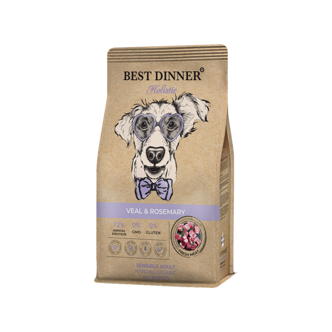 Best Dinner Holistic Adult Sensible Hypoallergenic All Breeds Veal&amp;Rosemary сухой корм для собак всех пород склонных к аллергии и проблемам с пищеварением с телятиной и розмарином - 3 кг