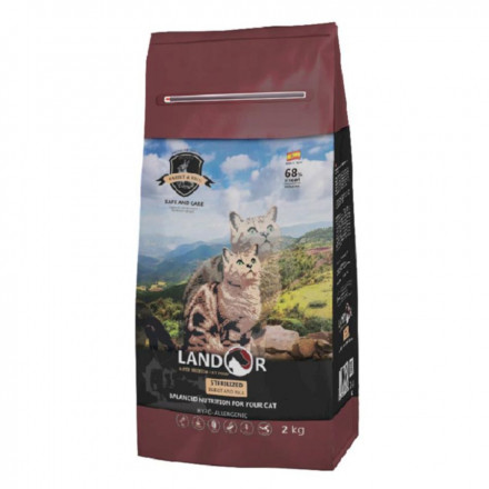 Landor Sterilized &amp; Light сухой корм для кошек с избыточным весом и стерилизованных, с кроликом и рисом - 2 кг