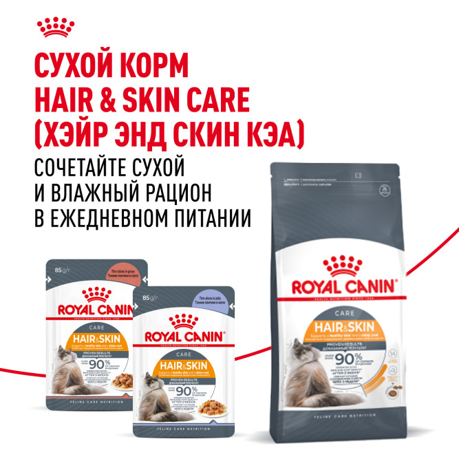 Royal Canin Hair&amp;Skin Care влажный корм для взрослых кошек, для поддержания здоровья кожи и красоты шерсти, тонкие ломтики в желе, в паучах - 85 г х 28 шт