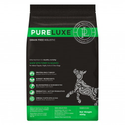 PureLuxe сухой корм для активных собак с индейкой и лососем - 400 г