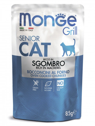 Monge Cat Grill влажный корм для пожилых кошек с эквадорской макрелью в паучах 85 г (28 шт в уп)