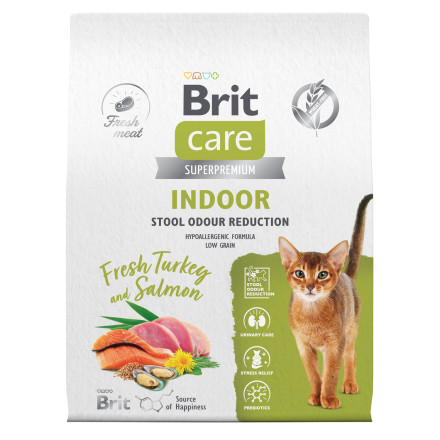 Brit Care Cat Indoor Stool Odour Reduction сухой корм для взрослых кошек домашнего содержания, с индейкой и лососем - 7 кг
