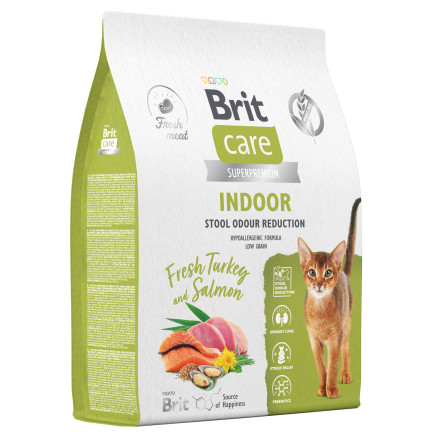 Brit Care Cat Indoor Stool Odour Reduction сухой корм для взрослых кошек домашнего содержания, с индейкой и лососем - 7 кг