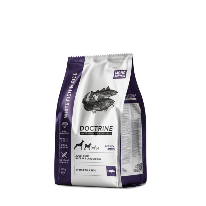 Doctrine сухой корм для взрослых собак средних и крупных пород, с белой рыбой и рисом - 3 кг