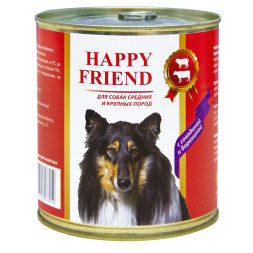 Happy Friend влажный корм для взрослых собак средних и крупных пород с говядиной и бараниной, в консервах - 750 г х 9 шт