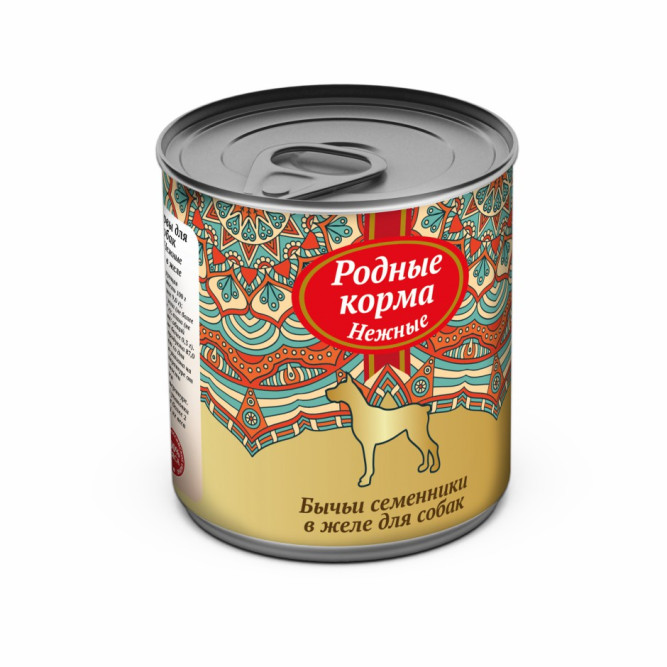 Родные Корма "Нежные" влажный корм для взрослых собак Бычьи семенники в желе в консервах - 240 г х 12 шт