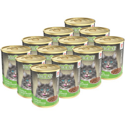 Зоогурман Big Cat Sterilized влажный корм для взрослых стерилизованных кошек и кастрированных котов, с курицей и индейкой, кусочки в желе - 350 г х 12 шт