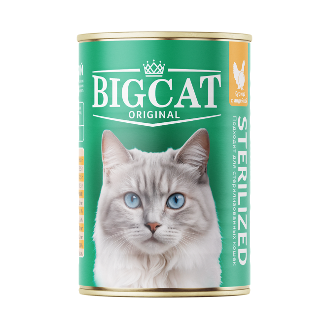 Зоогурман Big Cat Sterilized влажный корм для взрослых стерилизованных кошек и кастрированных котов, с курицей и индейкой, кусочки в желе - 350 г х 12 шт